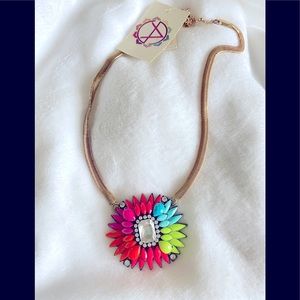 Rainbow pendant - resin and gold-tone brass